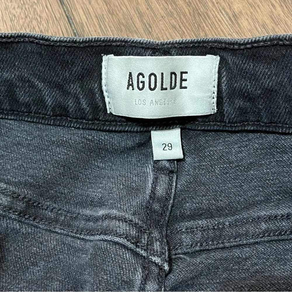 AGOLDE Nico High Rise Slim Straight Jeans Washed Black‎ Distressed Button Fly 29